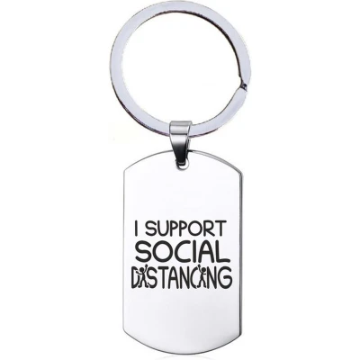Afbeelding van Sleutelhanger RVS I Support Social Distancing