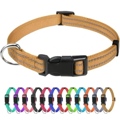 Afbeelding van TagMe Reflecterende nylon halsbanden, verstelbare klassieke halsband met snelsluiting voor extra kleine honden, kaki, 1,5 cm breedte