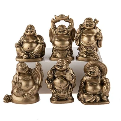 Afbeelding van lachineuse Set van 6 lachende Boeddha&#039;s beeldjes kleine Boeddha gezondheid, geluk, succes, liefde decoratie Feng Shui geluksbrenger binnen cadeau idee Zen Azië