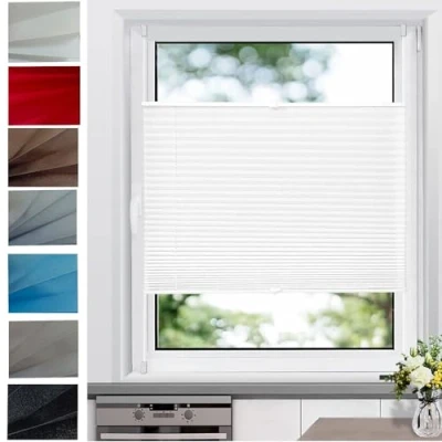 Afbeelding van Geplooide jaloezie verduisterend 55 x 60 cm Klemmfix EasyFix zonder boren Rolgordijn, jaloezie,geplooide rolgordijn voor ramen en deuren deuren, Wit