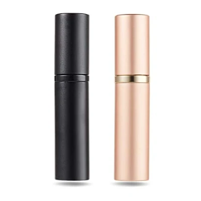 Afbeelding van AsaNana Navulbare parfumverstuiver, vultechniek zonder trechter, leeg, spuitfles voor reizen, handtas, onderweg, 5 ml (CLA 2P, zwart en roségoud)