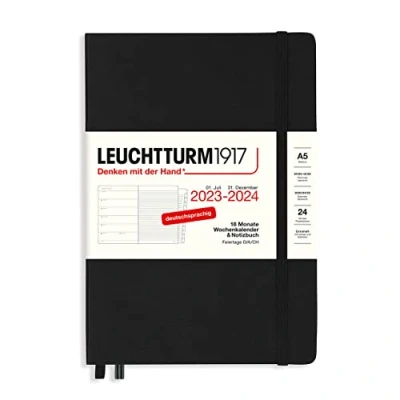 Afbeelding van LEUCHTTURM1917 367689 weekkalender &amp; notitieboek medium (A5) 2024, 18 maanden, zwart, Duits