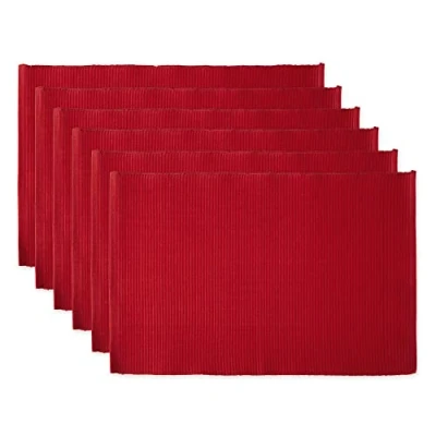 Afbeelding van DII Basic Everyday geribbeld tafelblad 100% katoen, placematset, 13x19, tango rood, 6 delig