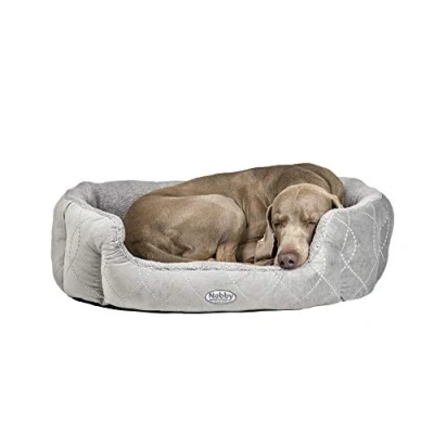 Afbeelding van Nobby Gewatteerd pluche ovaal bed met omkeerbaar kussen Ceno, 45 x 40 19 cm, grijs