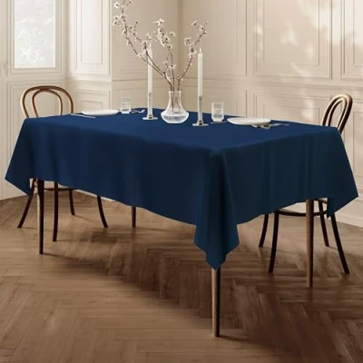 Afbeelding van Home Direct Tafelkleed, polyester, onderhoudsvriendelijk, rechthoekig, 140 x 200 cm, effen blauw