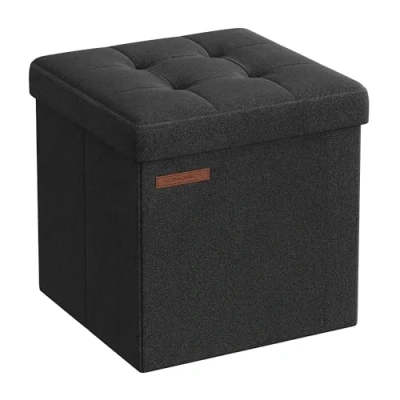 Afbeelding van Songmics LSF028B01 Zitbank met opbergruimte, 30 cm, inklapbare zitkist, opbergdoos, voetenbank, basiszwart