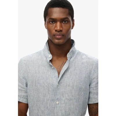 Afbeelding van Superdry Vacation Short Sleeve Overhemd, Heren, Maat: Medium, Navy ticking linen