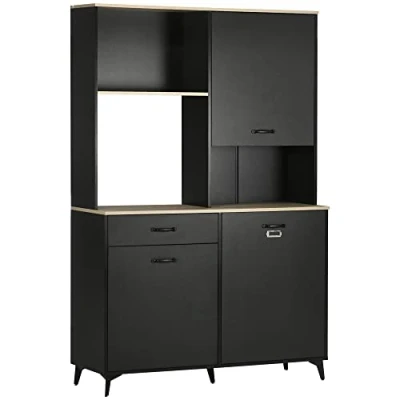 Afbeelding van HOMCOM Keukendressoir, keukenkast, dressoir, eetkamer, 3 open nissen, kasten met deur en 1 lade, 119 x 41 180 cm, zwart