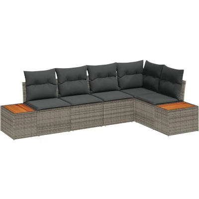 Afbeelding van vidaXL 5 delige Tuin Sofa Set met Kussens Grijs Poly Rattan Acacia