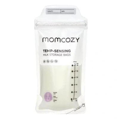 Afbeelding van Momcozy Opbergzakken 120 stuks, temperatuurgevoelige verkleuring moedermelk opbergzakken, wegwerp melkopbergzak met 6 oz zelfstaande, no leak melkvriezer opbergzakjes