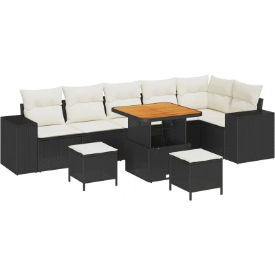 Afbeelding van vidaXL 9 Delige Tuin Sofa Set met Kussens Zwart Poly Rattan Acacia
