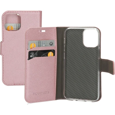 Afbeelding van Mobiparts hoesje geschikt voor Apple iPhone 12 Mini Saffiano Wallet/Portemonnee Magneet Sluiting 3 Opbergvakken Roze