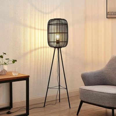 Afbeelding van Lindby vloerlamp hout 1licht Hout, metaal H: 139 cm E27 zwart