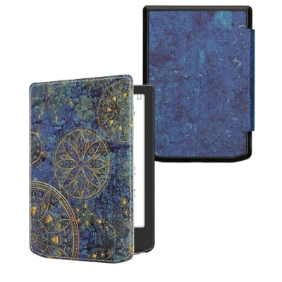 Afbeelding van kwmobile E reader hoesje geschikt voor Pocketbook Verse / Pro Color Vivlio Light HD hoes flip case met magnetische sluiting Ereader cover Mandala design in geel donkerblauw
