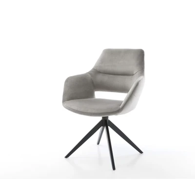 Afbeelding van DELIFE Draaistoel Yago Flex met armleuning fluweel grijs kruisframe breed zwart 360 draaibaar rocker functie pocketveer kern