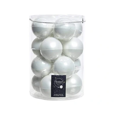 Afbeelding van 16 kerstballen glas 8 cm wit