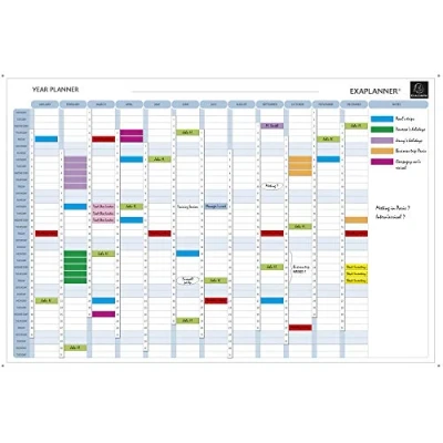 Afbeelding van Exacompta ref. 56153E 1 magnetisch jaarplanner teksten in het Engels droog wisbaar geleverd met alle benodigde accessoires Afmetingen: 90 x 59 cm kleur wit