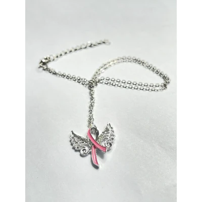 Afbeelding van GoedeDoelen.Shop Ketting Angel Wings Of Hope Statement Ribbon Sieraad Gedenk Pink Engelen Vleugels Cadeau Wellness House