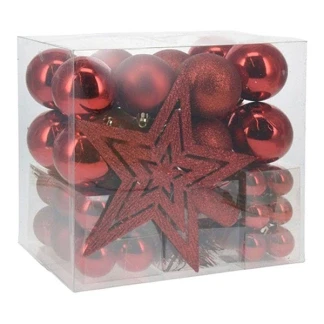 Afbeelding van Kerstballen Set met Piek Rood, 54st.
