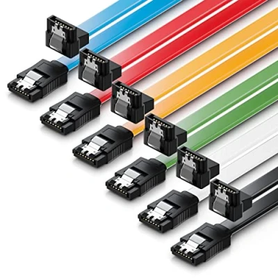 Afbeelding van deleyCON 6x 50cm SATA 3 Kabelset III Datakabel HDD SSD Aansluitkabel Metalen Clip 6 GBit/s 1x Recht 90 L Type Stekker Gekleurd