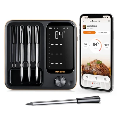 Afbeelding van INKBIRD INT 14 BW LUXE Draadloze Vleesthermometer met 4 Sondes voor Oven, Keuken,Barbecue,WiFi Bluetooth BBQ Thermometer APP,Waterdicht,