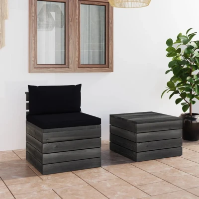 Afbeelding van 2 delige Loungeset met kussens pallet massief grenenhout