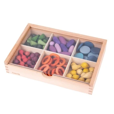 Afbeelding van TickiT Loose Parts in houten Sorteerbak met Deksel