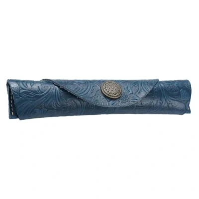 Afbeelding van MiOYOOW lederen pennenetui, etui pennenetui vintage penhouder vulpen tas handgemaakte fontein voor school kantoor dagelijks gebruik, Blauw gesneden, Classique