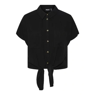 Afbeelding van Pieces Pcvinsty SS Linen TIE NOOS Overhemdblouse, Dames, Maat: XL, Black