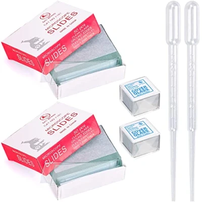 Afbeelding van HATANSE 100 stuks 76 x 26 mm voorgereinigde microscoop objectglaasjes en 200 20 dekglaasjes slides accessoires met 4 druppelaars