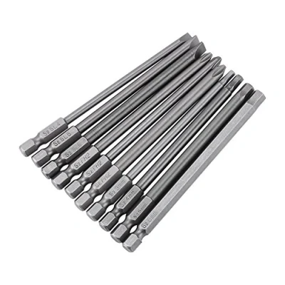 Afbeelding van 10st 1/4 inch zeskantschacht lange magnetische bits, schroevendraaierset 100 mm elektrisch gereedschap (sleuf + kruis zeskantkop)