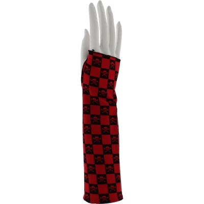 Afbeelding van Zac&#039;s Alter Ego Vingerloze handschoenen Red Long Checkered with Skull &amp; Crossbones Rood