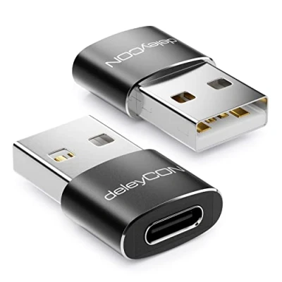 Afbeelding van deleyCON USB C naar Adapter [2 Stuks] Bus A Stekker voor PC Computer Laptop Notebook Aluminium Zwart