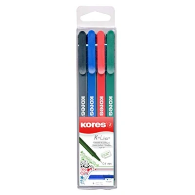 Afbeelding van Kores FL28114, 4 stuk(s), Zwart, Blauw, Groen, Rood, Fijne punt, Meerkleurig, Rond, 0,4 mm