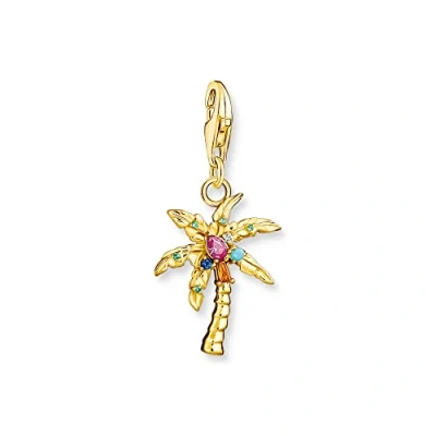 Afbeelding van Thomas Sabo Charm Anhänger bunte Palme aus hochwertigem 925er Sterlingsilber mit 750er Gelbgold Vergoldung und stilisierter Palme, Maße: 29 x 14 mm,1934 488 7