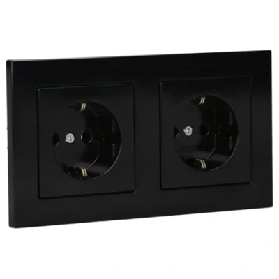 Afbeelding van Jung SCHUKO Set Black Serie A AC582SW frame 2 voudig + 2x A1520SW SCHUKO® stopcontact