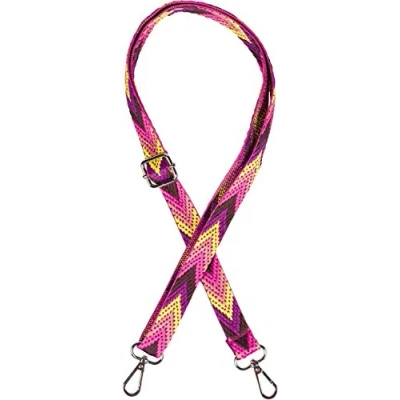 Afbeelding van styleBREAKER Smalle tasschouderriem verstelbaar met kleurrijk zigzagpatroon, verwisselbare tasriem, unisex 02013023, kleur:Paars Roze Geel