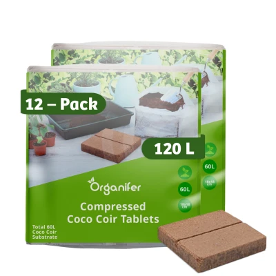 Afbeelding van Coco Coir Kokossubstraat Tabletten 12 Pack Van 10L Zakken, Totaal 120L Gecomprimeerde Kokosvezel Tablet/Water 1:3 Ondersteunt Een Optimale Ph 6.4 Versnelt Waterabsorptie Herbruikbaar En Duurzaam Biologisch Afbreekbaar Organifer