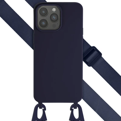Afbeelding van Apple iPhone 15 Pro Max Hoesje Siliconen en TPU (zacht) Selencia Koordhoesje/Backcover/Softcase Donkerblauw Telefoonhoesje