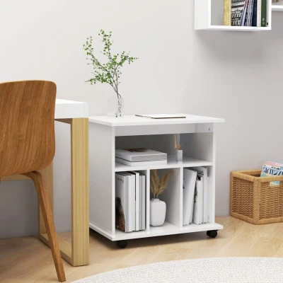 Afbeelding van Kast verrijdbaar 60x45x60 cm spaanplaat hoogglans wit