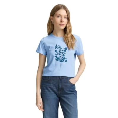 Afbeelding van TOM Tailor Tshirt print, Dames, Maat: 3XL, Light fjord blue