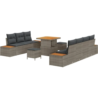 Afbeelding van vidaXL 10 delige tuinbankset met kussens grijs poly rattan acacia