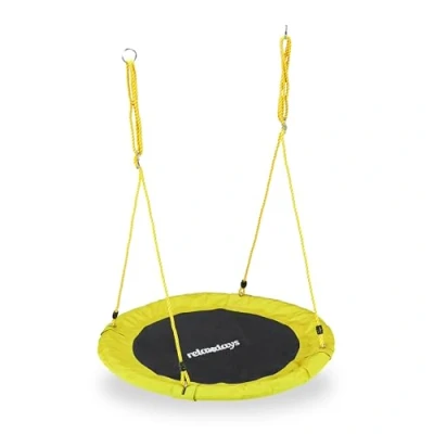 Afbeelding van Relaxdays Nestschommel kinderschommel schotelschommel schommel buiten rond 90 cm geel