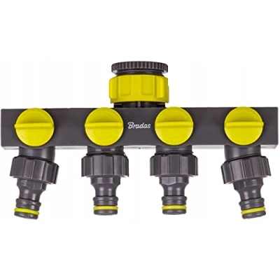 Afbeelding van Bradas LIME LINE waterverdeler 4 weg met kranen 25 mm (1&quot;) inclusief 19 (3/4&quot;) adapter
