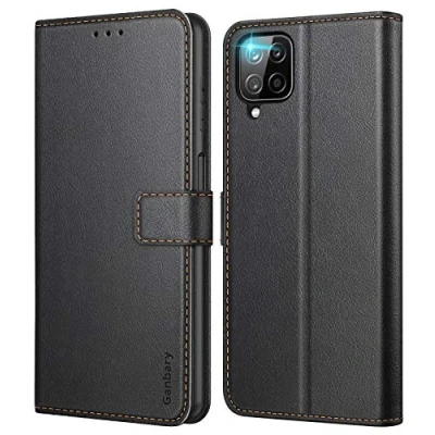 Afbeelding van Ganbary Hoesje voor Samsung Galaxy A12 / M12, Premium Lederen Flip Cover Portemonnee Telefoon Case Protector [Volledige Bescherming] [Kaartsleuven] [Kickstand] A12, Zwart