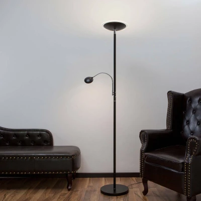 Afbeelding van Lindby LED vloerlamp met dimmer 2 lichts metaal, glas H: 180 cm Inclusief lichtbronnen