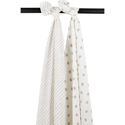 Afbeelding van Meyco hydrofiele swaddle set van 2 Dot Stripe/Wit Sand 120x120cm
