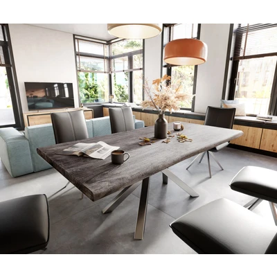 Afbeelding van eettafel Edge acacia platina 200x100 XL kruisframe rechthoek edelstaal Live