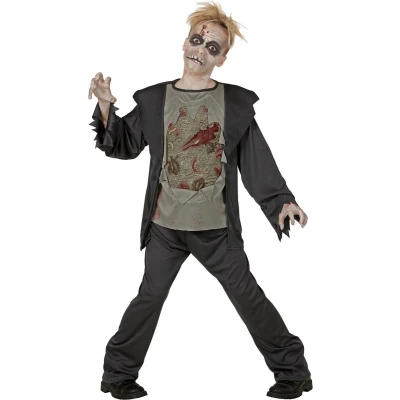 Afbeelding van Widmann Zombie Kostuum Pieter Jongen Grijs Maat 140 Halloween Verkleedkleding