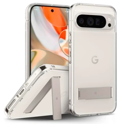 Afbeelding van Caseology Capella Kickstand voor Google Pixel 9 / Pro Case, [Ingebouwde Kickstand] Zijgreeppatronen Beschermhoes Cover Clear Ivory